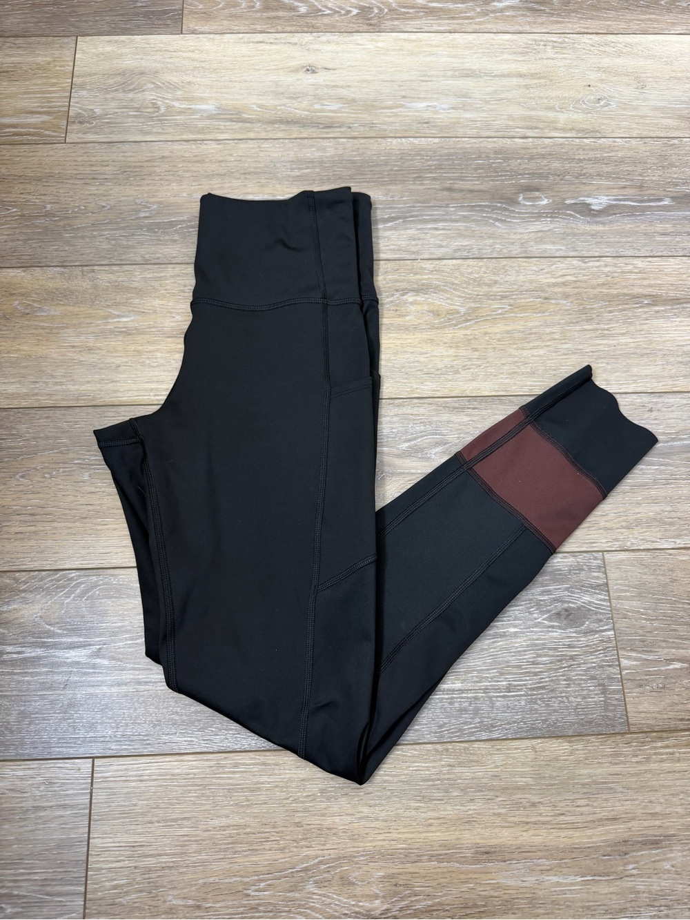 Kids Black Leggings with Burgundy Accent